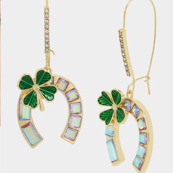 Betsey Johnson Lucky Horseshoe St Patrick Day Earrings - Picture 2 of 2